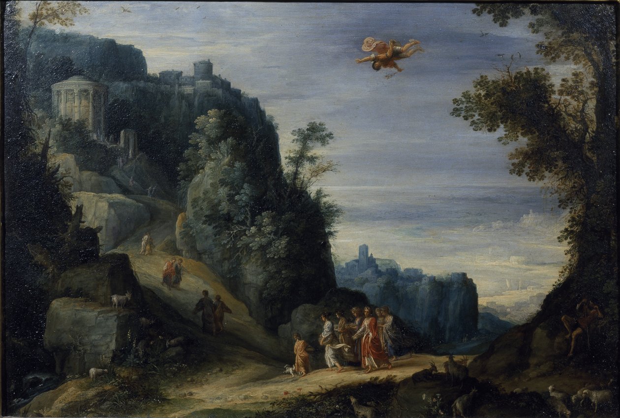 Mercúrio e Herse, c.1605 (óleo sobre painel de cobre) de Paul Brill or Bril