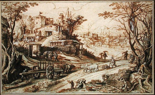 Paisagem Rural (caneta e lavagem de tinta sobre papel) de Paul Brill or Bril
