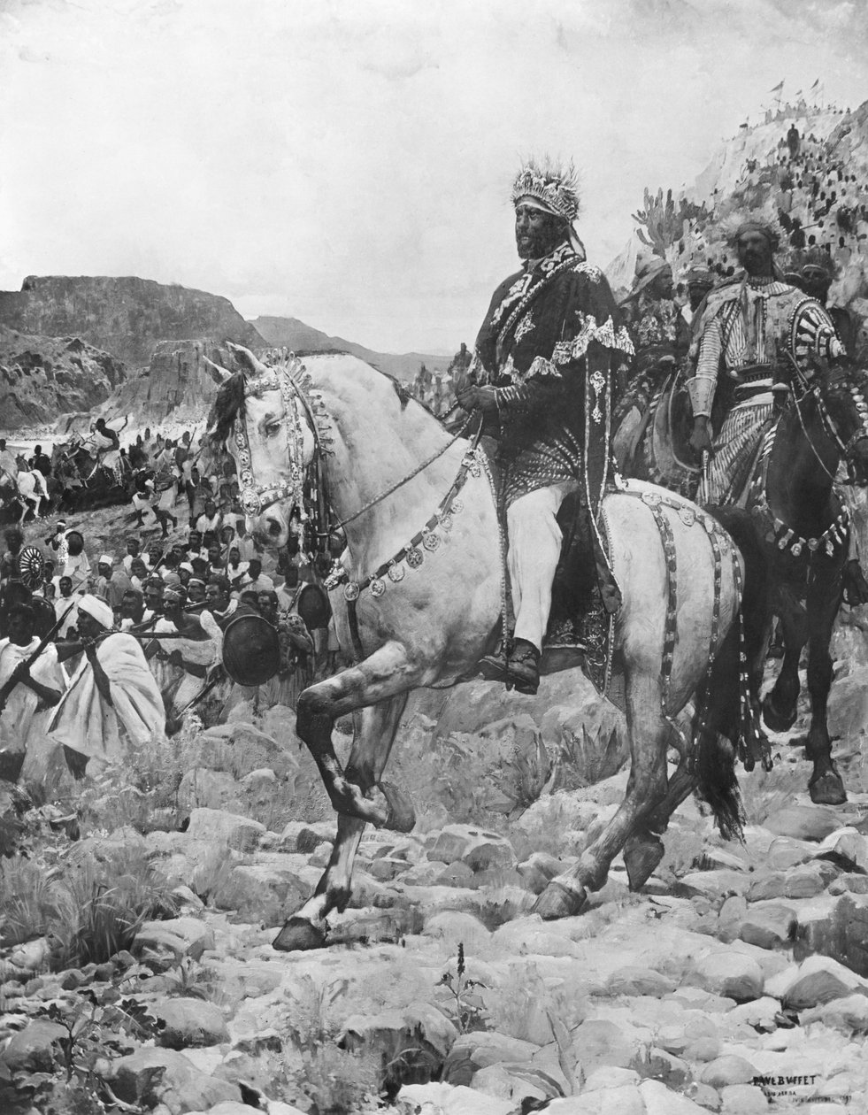Negro da Etiópia, Menelik II (1844-1913) na batalha de Adowa, 1897 (ver também 287703) de Paul Buffet