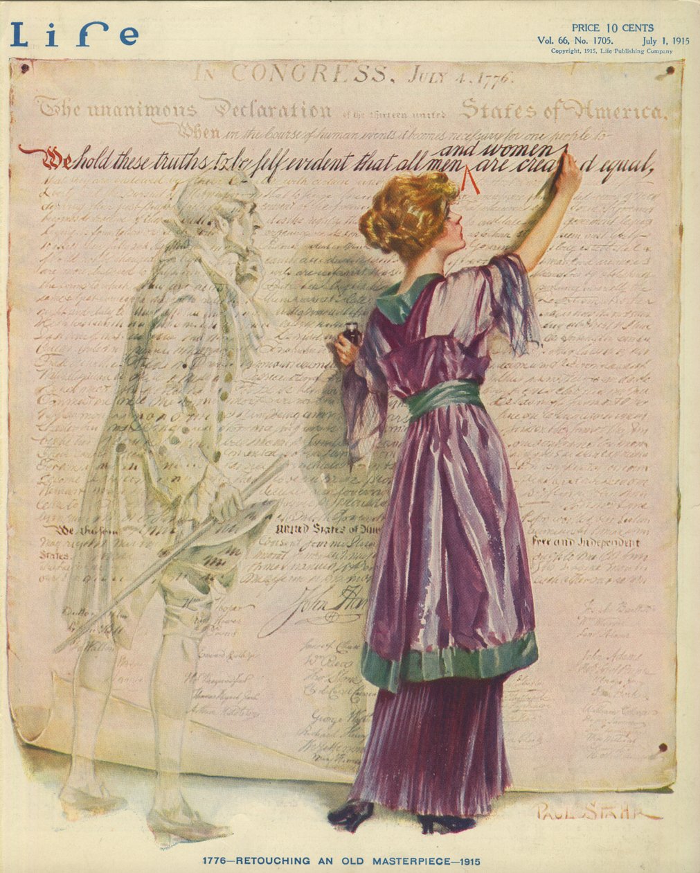 1776 - Retoque de uma antiga obra-prima - 1915, capa da revista Life de Paul C. Stahr