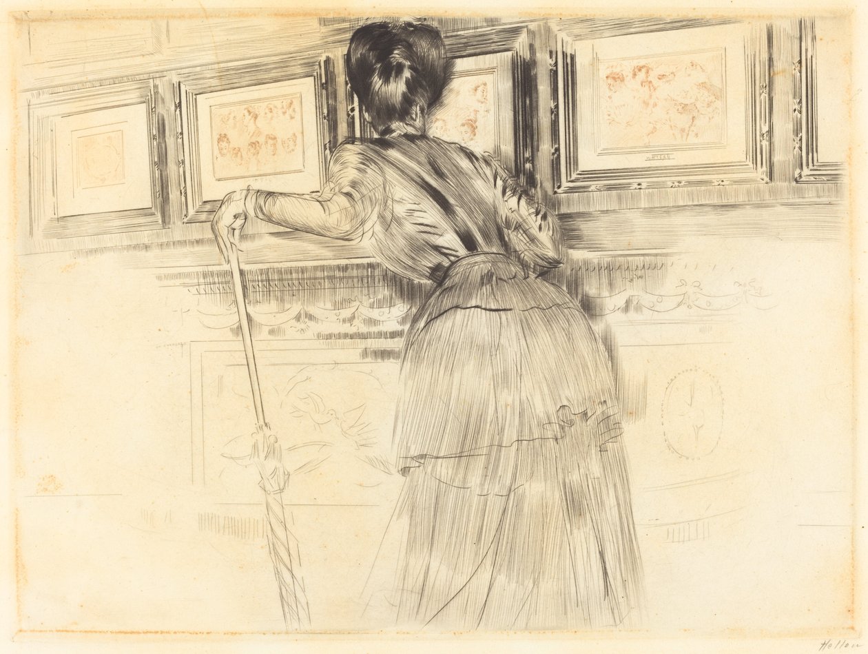Em frente aos Watteaus no Louvre de Paul Cesar Helleu