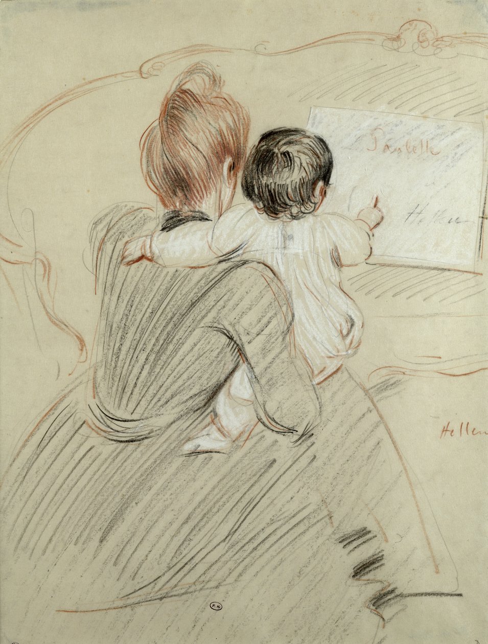 Madame Paul Helleu e sua filha Paulette, 1905 (lápis de cor sobre papel) de Paul Cesar Helleu