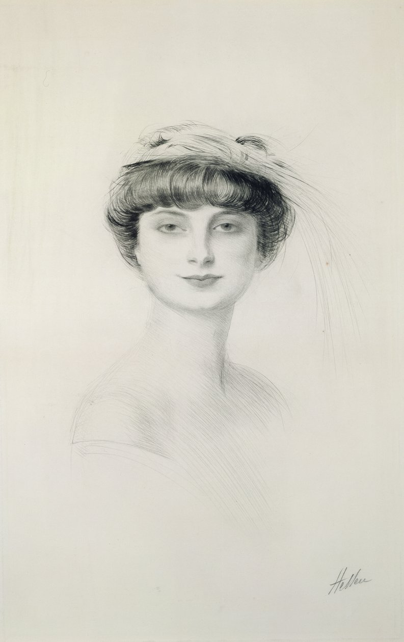 Retrato de Anna de Noailles (1876-1933) (ponto de seca no papel) de Paul Cesar Helleu