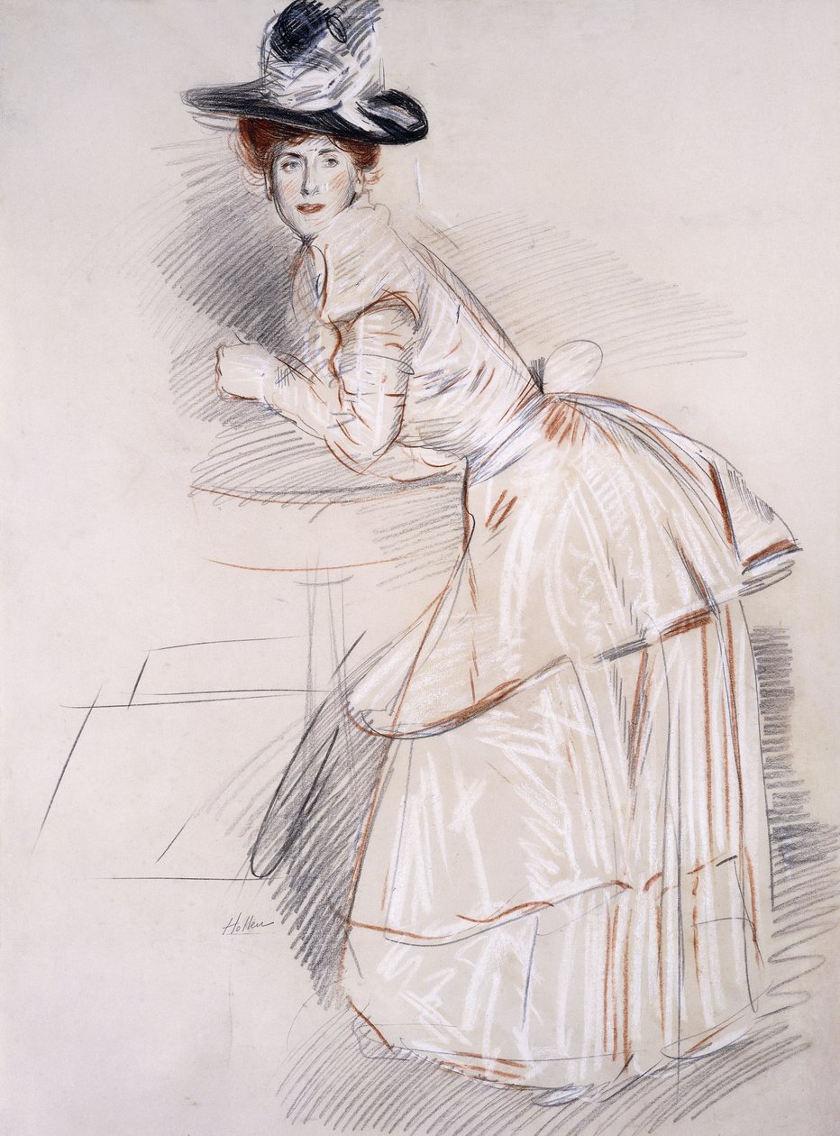 Retrato de Madame Helleu, apoiando-se em uma mesa, de Paul Cesar Helleu