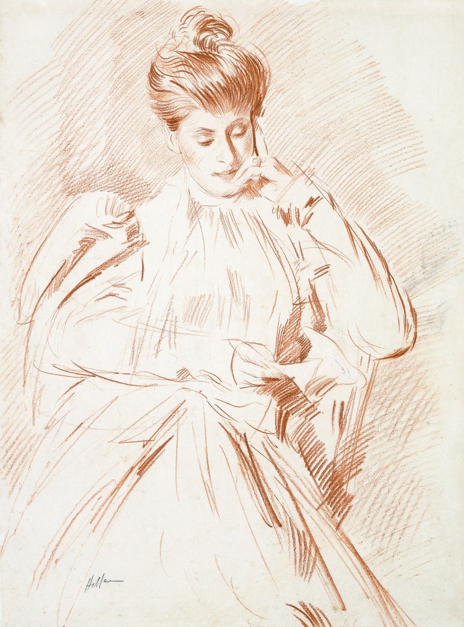 Retrato de Madame Helleu, lendo, de Paul Cesar Helleu