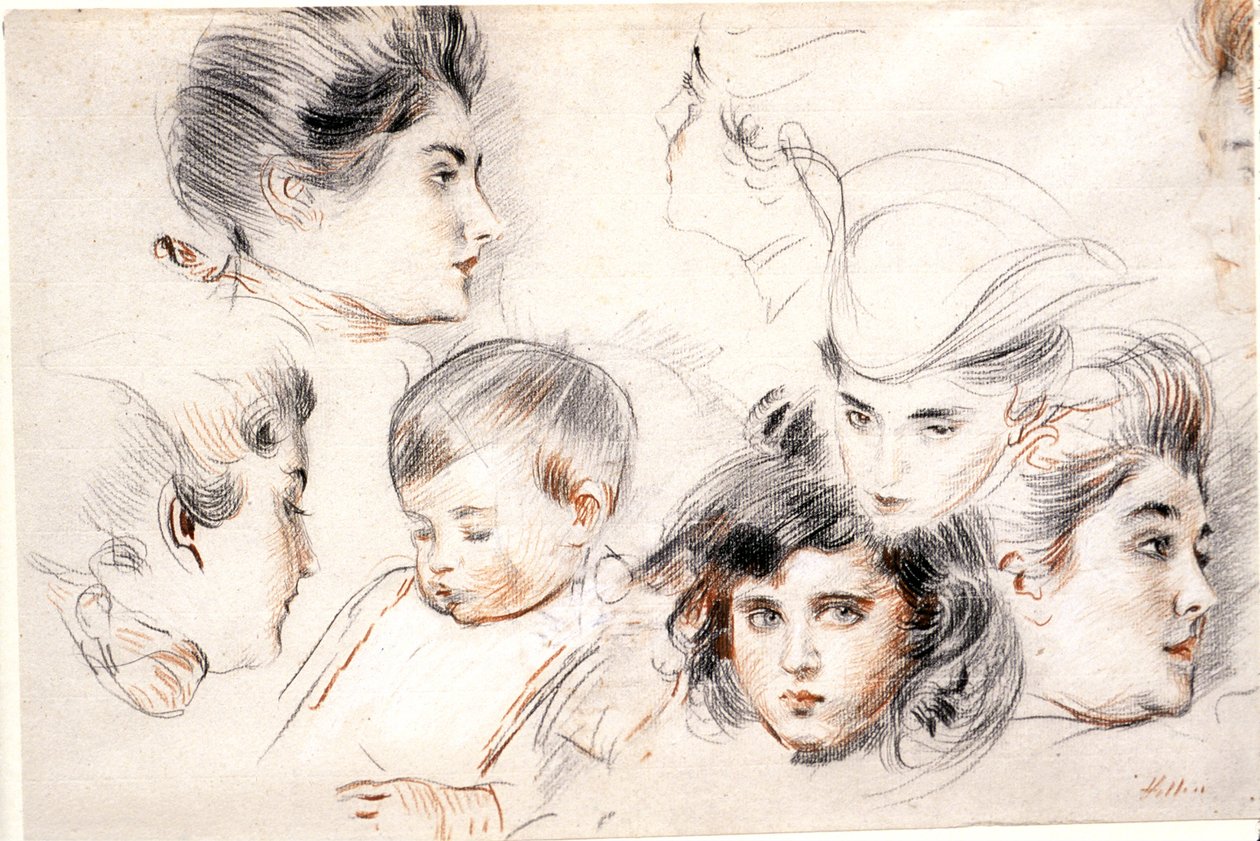 Estudos de cabeças de Paul Cesar Helleu