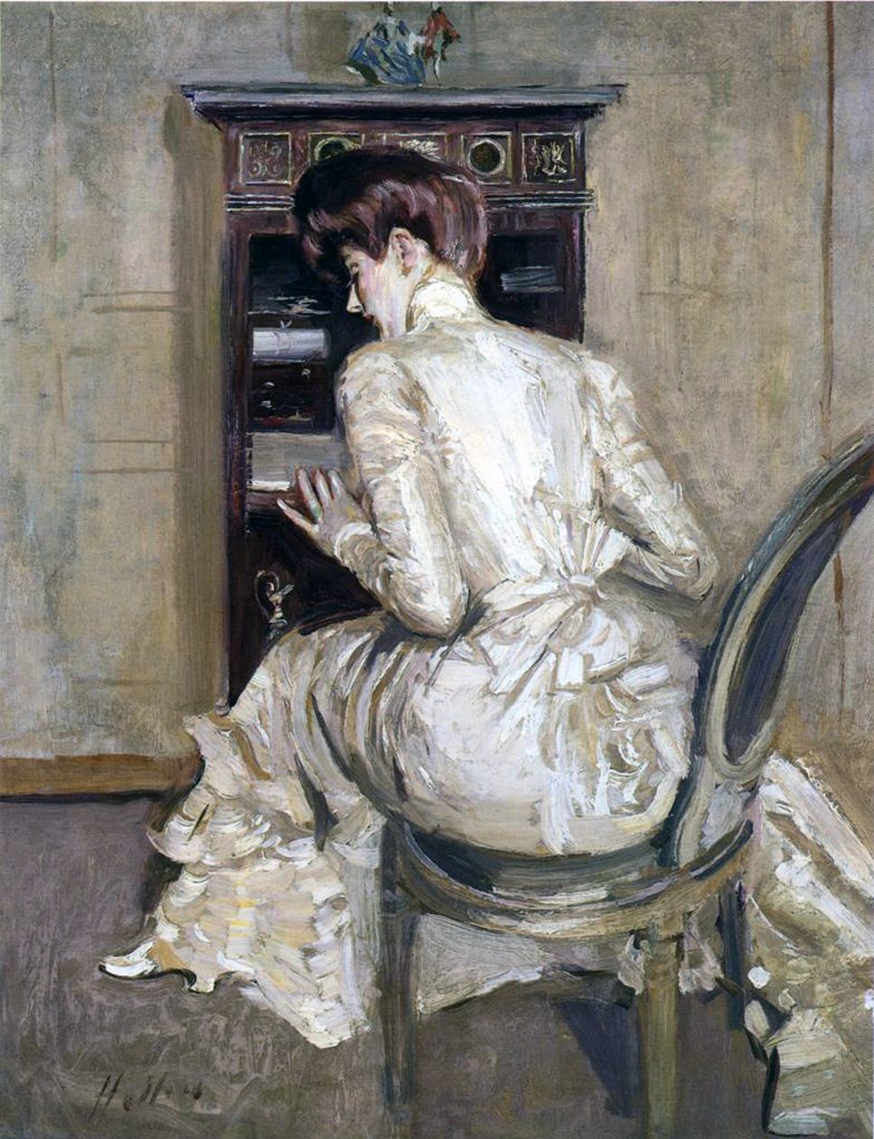 A esposa do artista em seu Secretaire, c.1900 de Paul Cesar Helleu