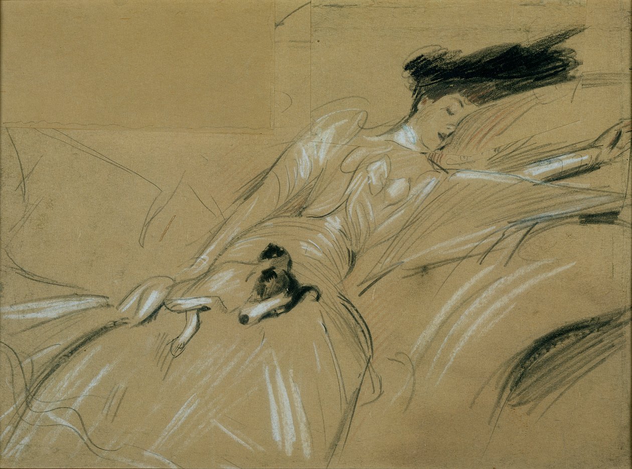 A Duquesa de Marlborough cochilando no Palácio de Blenheim (pastel sobre papel) de Paul Cesar Helleu