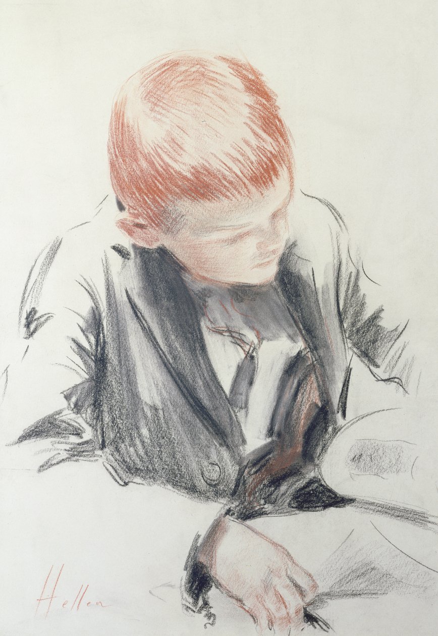 O jovem conhecedor (giz vermelho e preto sobre papel) de Paul Cesar Helleu