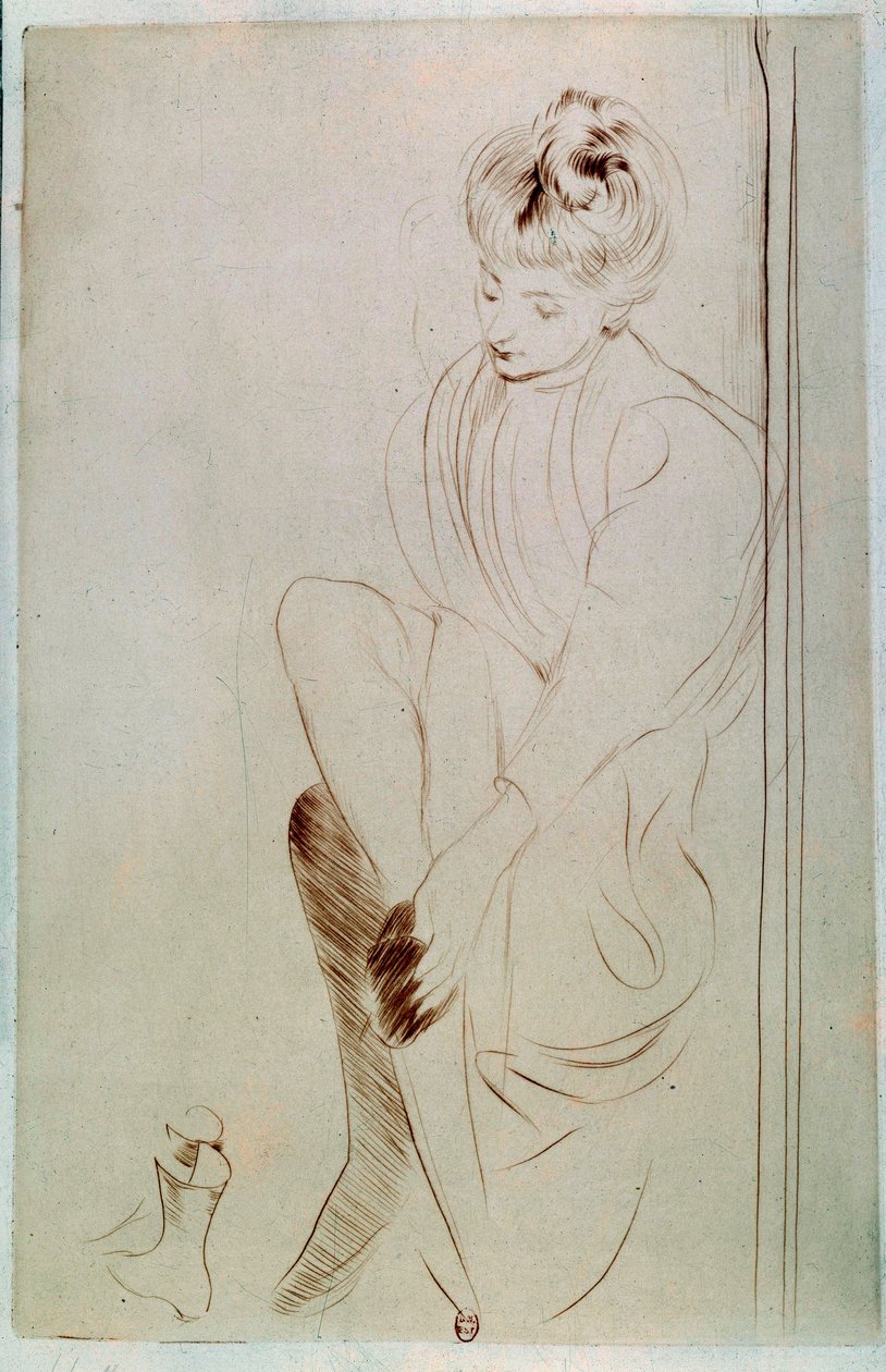 Jovem mulher desenhando a la sanguine por Paul Helleu (1859-1927) Paris do século XX, B.N. de Paul Cesar Helleu