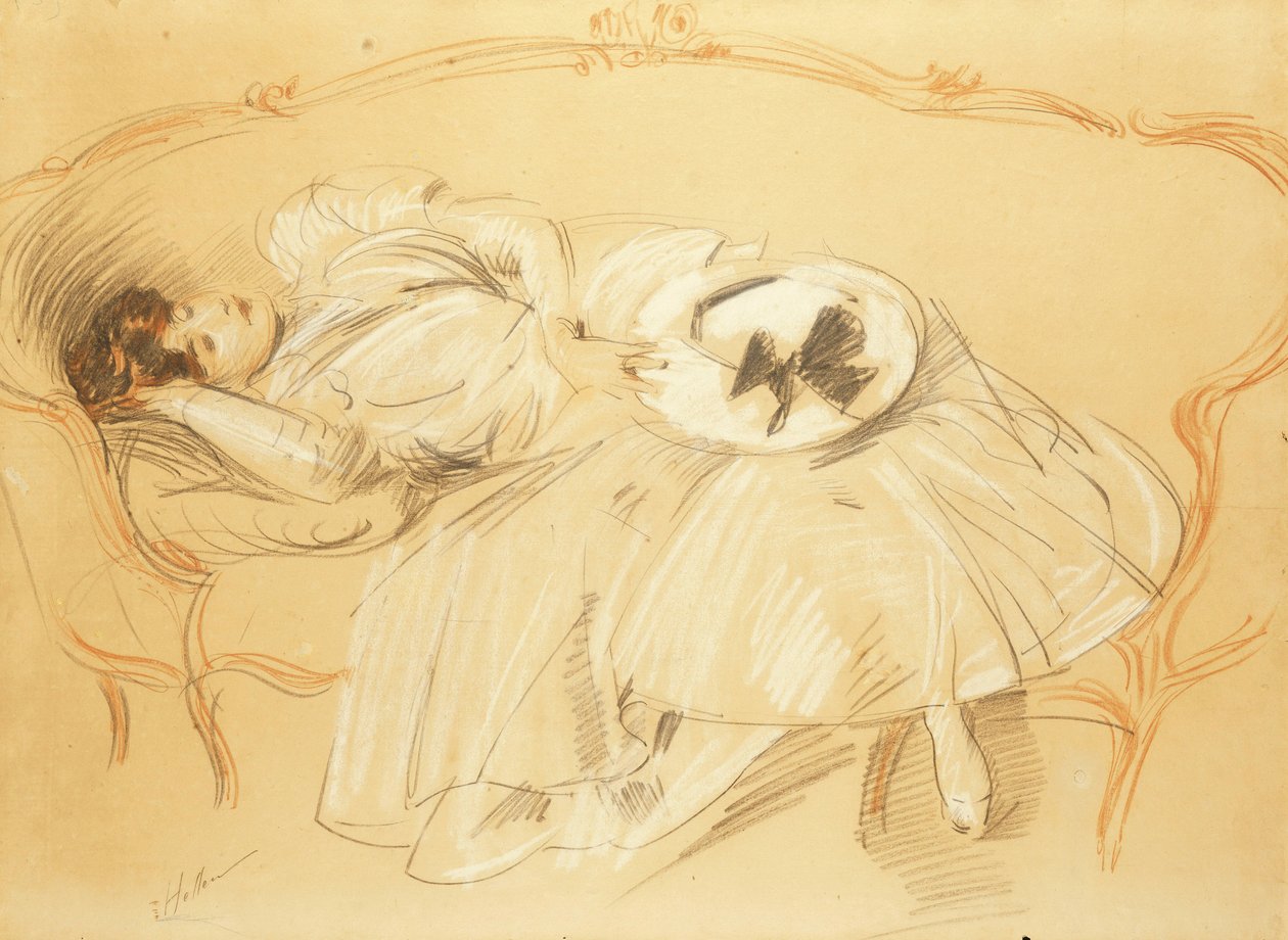 Jovem mulher no sofá; Jovem mulher no sofá, de Paul Cesar Helleu