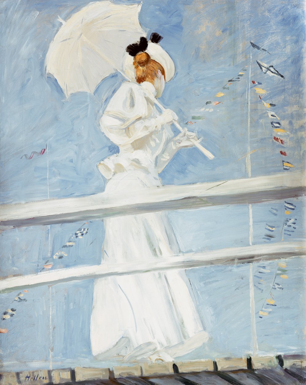 Mulher jovem, com, um, parasol, ligado, um, jetty de Paul Cesar Helleu