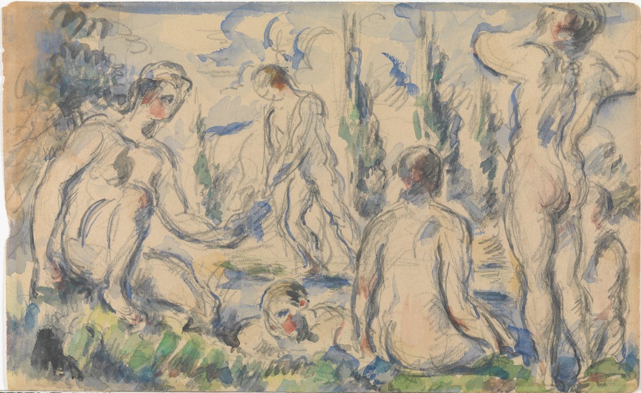 Banhistas (recto); Paisagem (verso) de Paul Cézanne