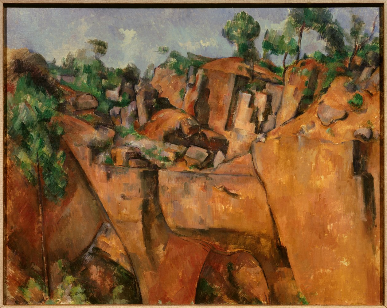 Pedreira de Bibemus Carros de pedras de Bibemus entre Aix en Provence e Montagne Sainte Victoire. Pintura de Paul Cezanne (1839-1906) 1895 Essen. Museu Folkwang - Pedreira de Bibemus. Pedreira de pedra de Bibemus entre Aix en Provence e Sainte Victoire de Paul Cézanne