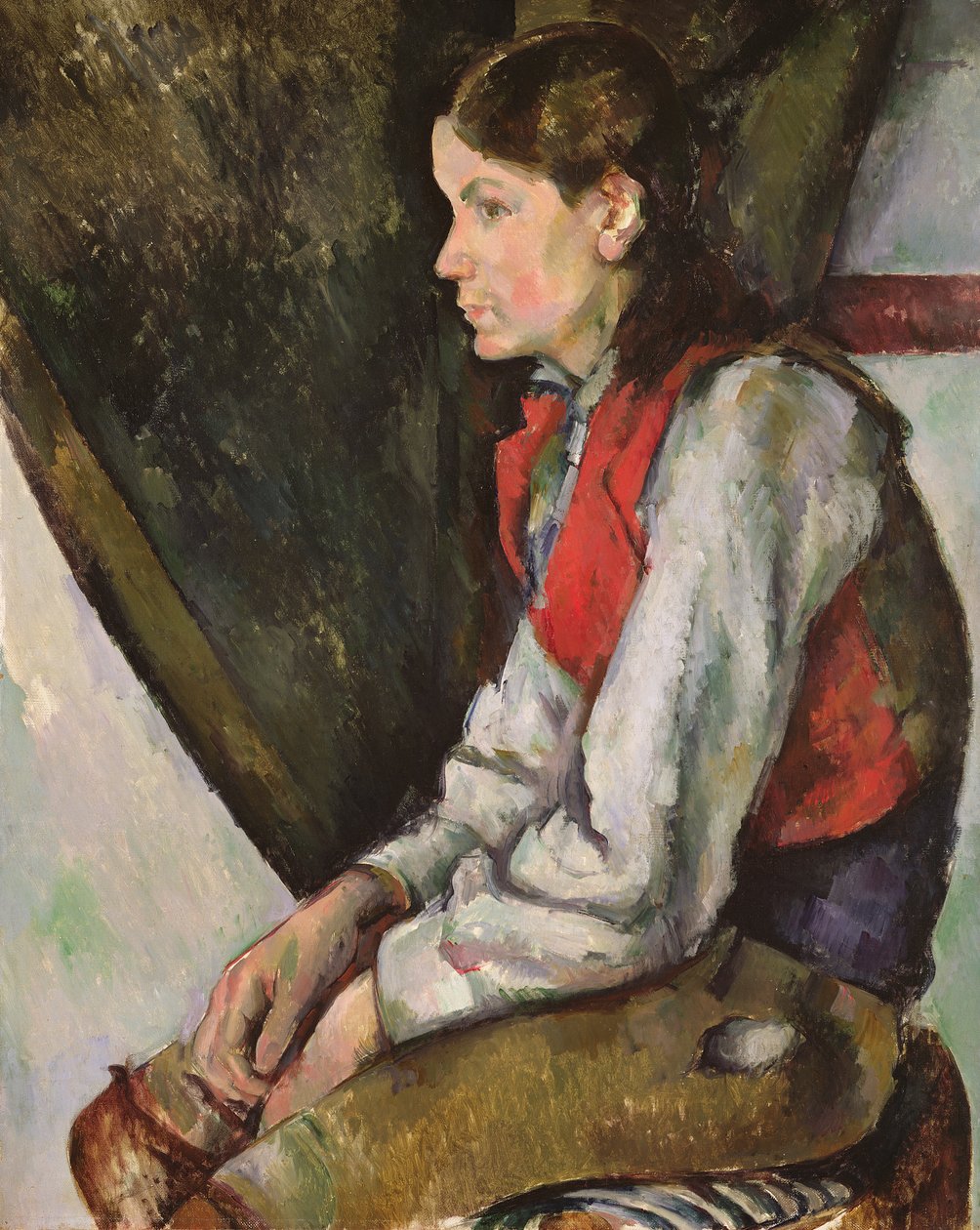 Menino em um colete vermelho de Paul Cézanne