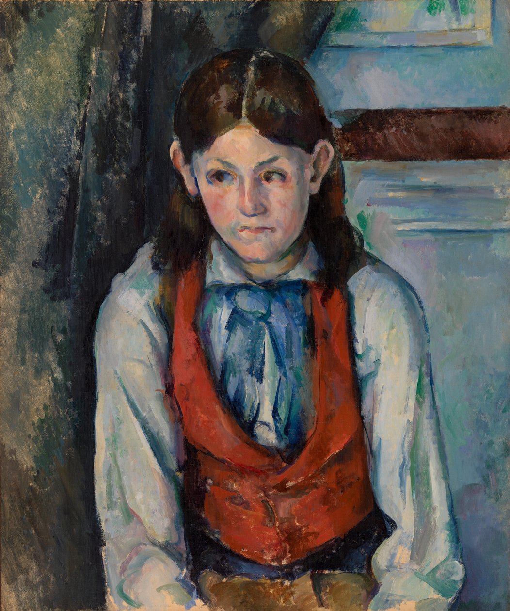 Menino em um colete vermelho de Paul Cézanne
