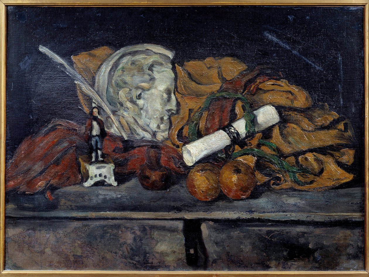 Os acessórios da Cezanne. Natureza Morta com Medalhão de Philippe Solari Pintura de Paul Cezanne (1839-1906) 1873 Sol. 0,6x0,8 m Paris, musee d