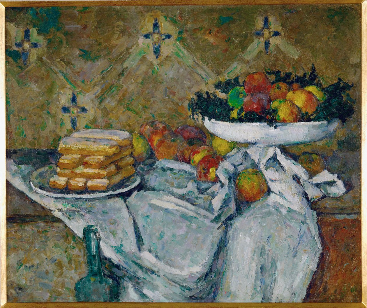 Compotier e prato de biscoitos (pintura sobre tela) de Paul Cezanne