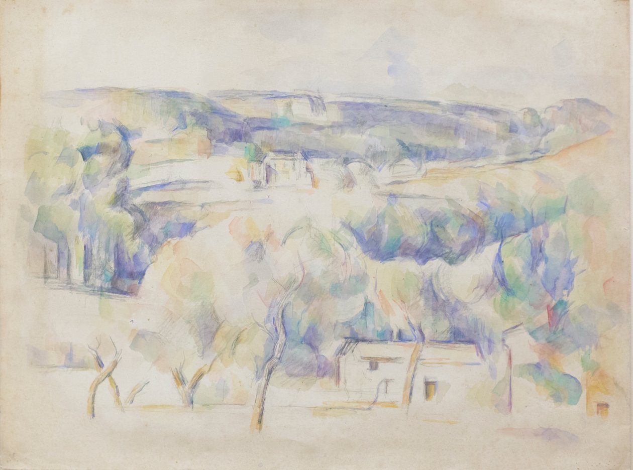 House and grove, c.1890 (lápis e aquarel sobre papel) de Paul Cézanne