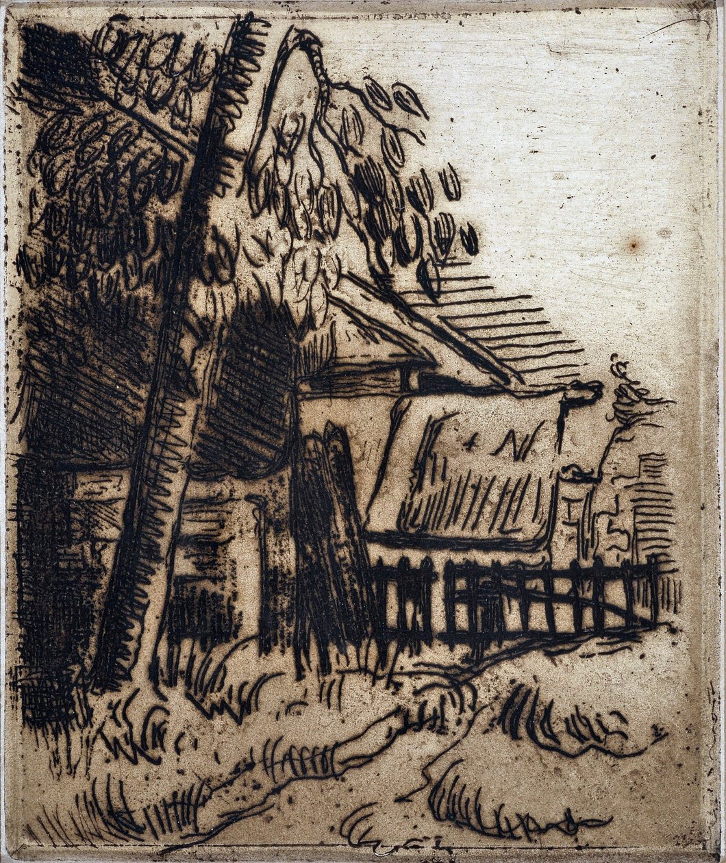 Casa em Auvers-sur-Oise (Auvers-sur-Oise). Gravura de Paul Cezanne (1839-1906). Gravura. Sol: 13,4x11,1cm. Museu Granet, Aix En Provence. de Paul Cézanne
