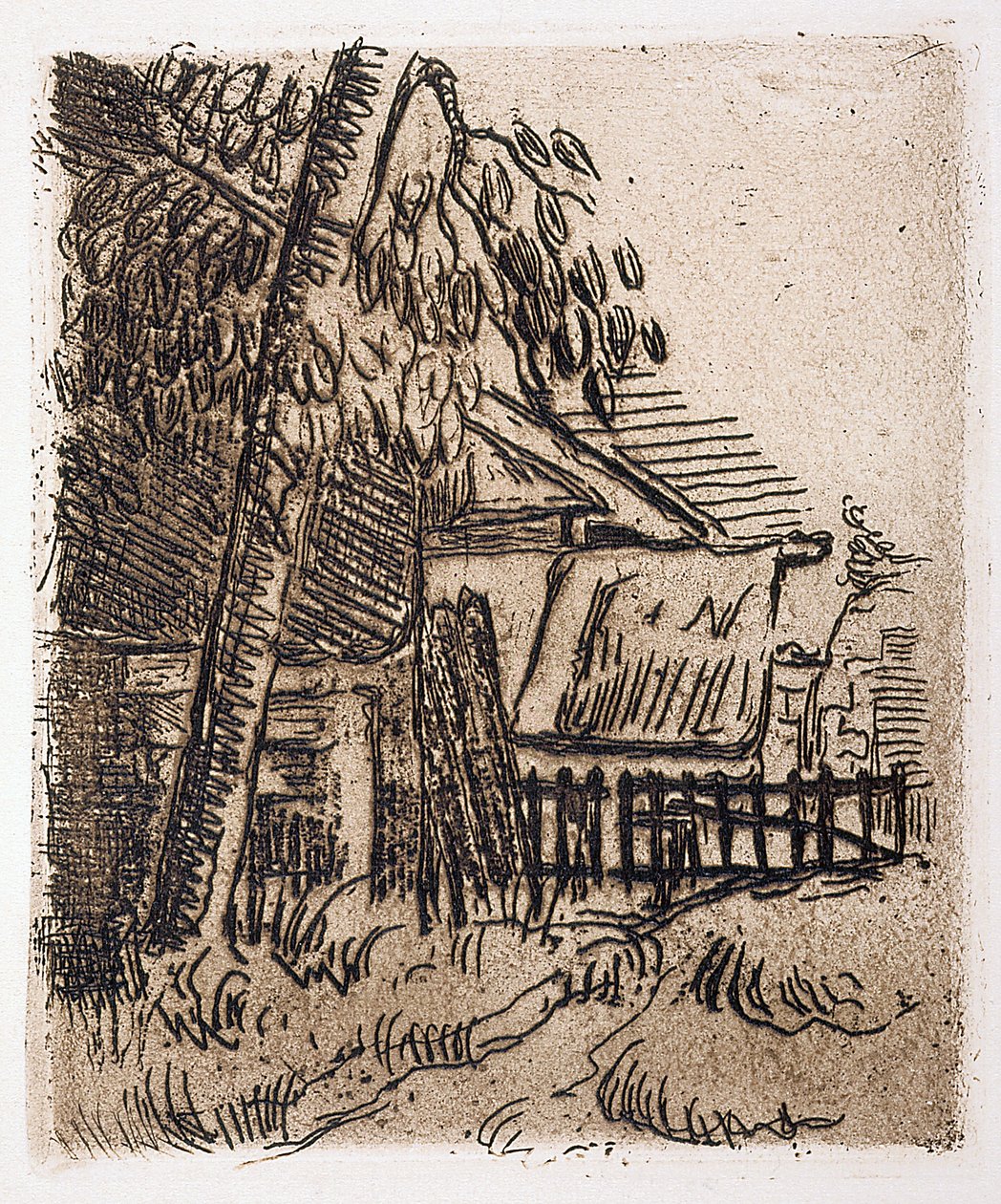 Paisagem em Auvers, Entrada da Quinta na Rue St. Remy (gravura) de Paul Cézanne