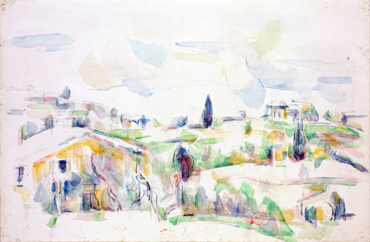 Paisagem na Provença - Cezanne, Paul (1839-1906) - 1895-1900 - Aguarela sobre papel - 31,3x47,8 cm- Szepmuveszeti Muzeum, Budapeste de Paul Cézanne