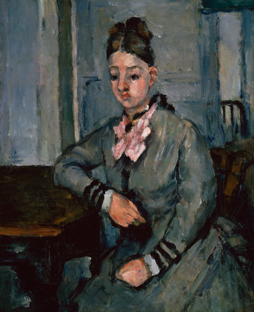 Madame Cézanne inclinada sobre uma mesa, c.1873 (óleo sobre tela) de Paul Cézanne