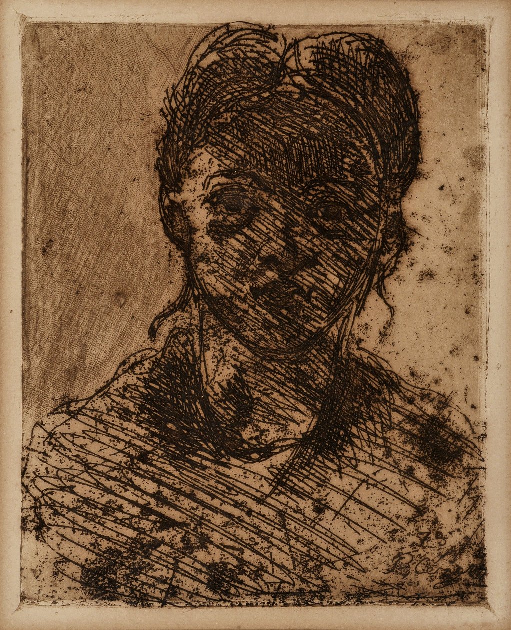 Cabeça de solteira. Gravura de Paul Cezanne (1839-1906). Gravura. Dim: 32,5x25cm. Musee Granet, Aix En Provence. de Paul Cézanne