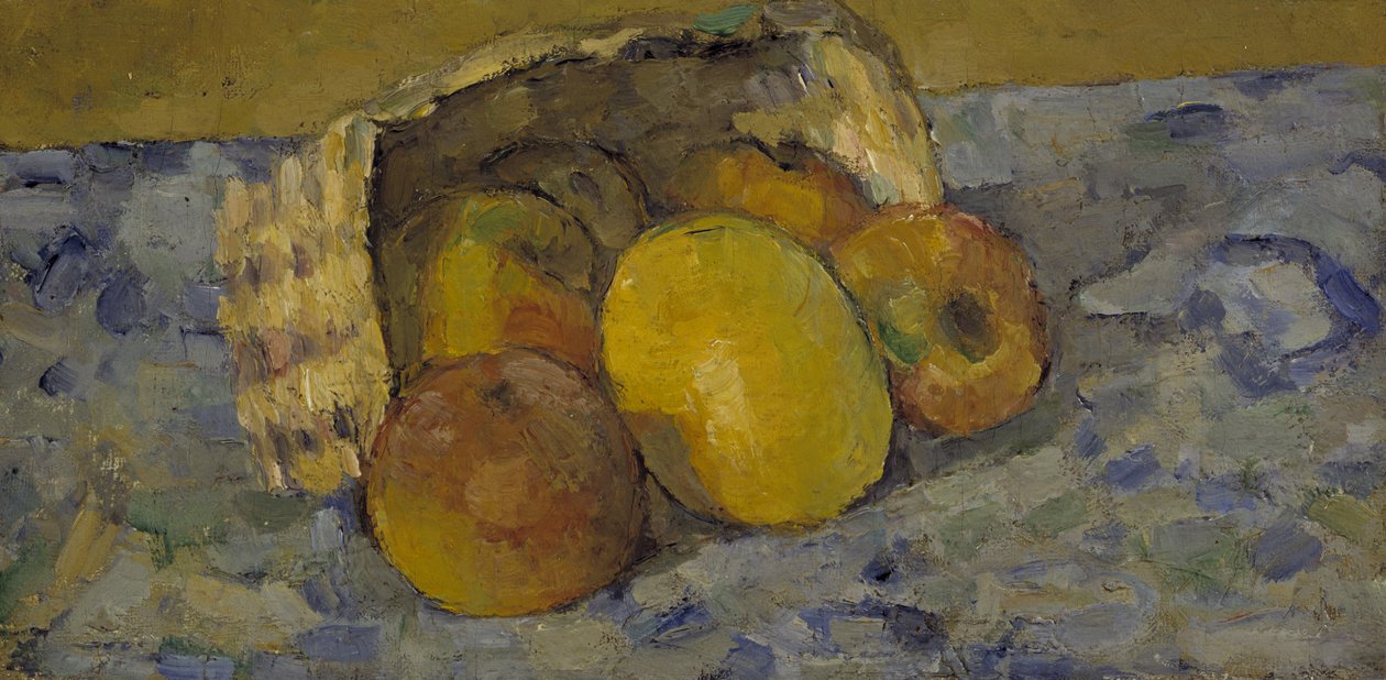 Cesto de fruta virado, c.1877 (óleo sobre tela) de Paul Cézanne