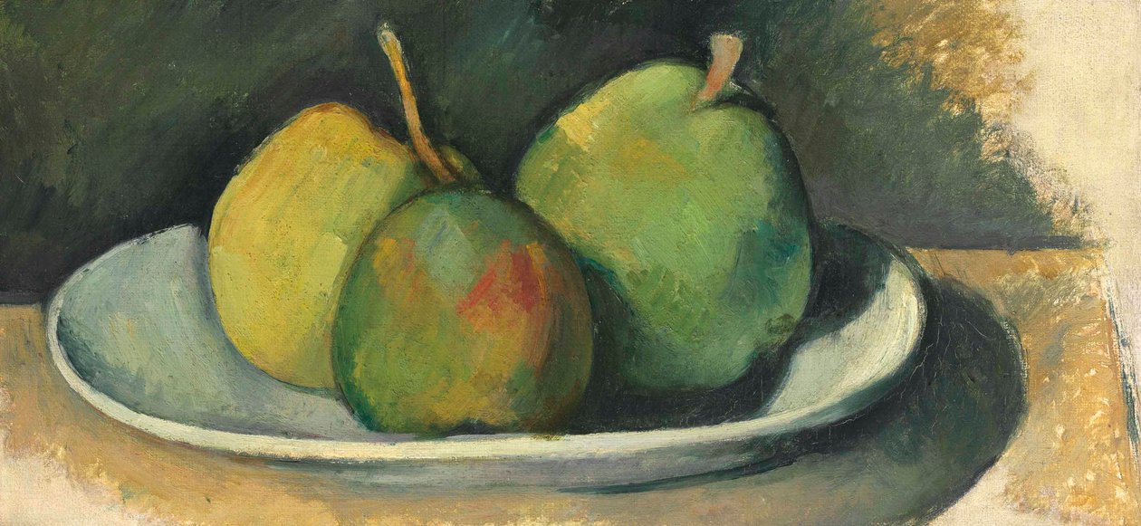 Peras em um prato branco (óleo sobre tela) de Paul Cézanne