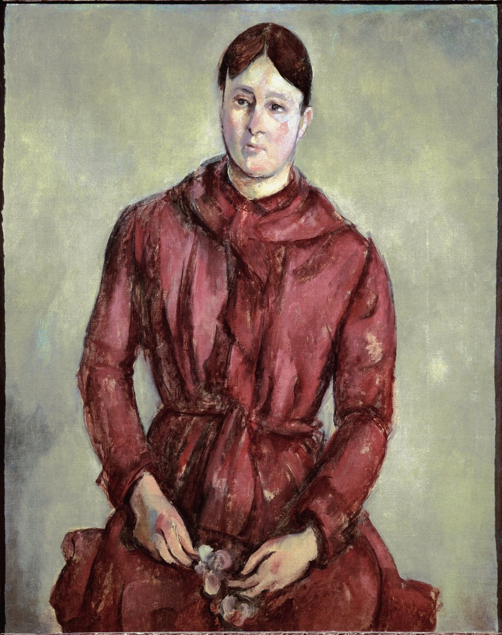 Retrato de Madame Cezanne em vestido vermelho (óleo sobre tela, c.1890) de Paul Cézanne