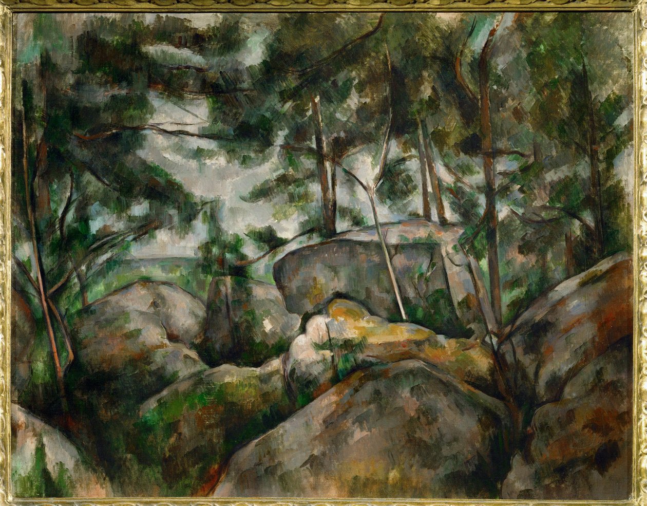 Rochas na floresta (pintura sobre tela) de Paul Cezanne