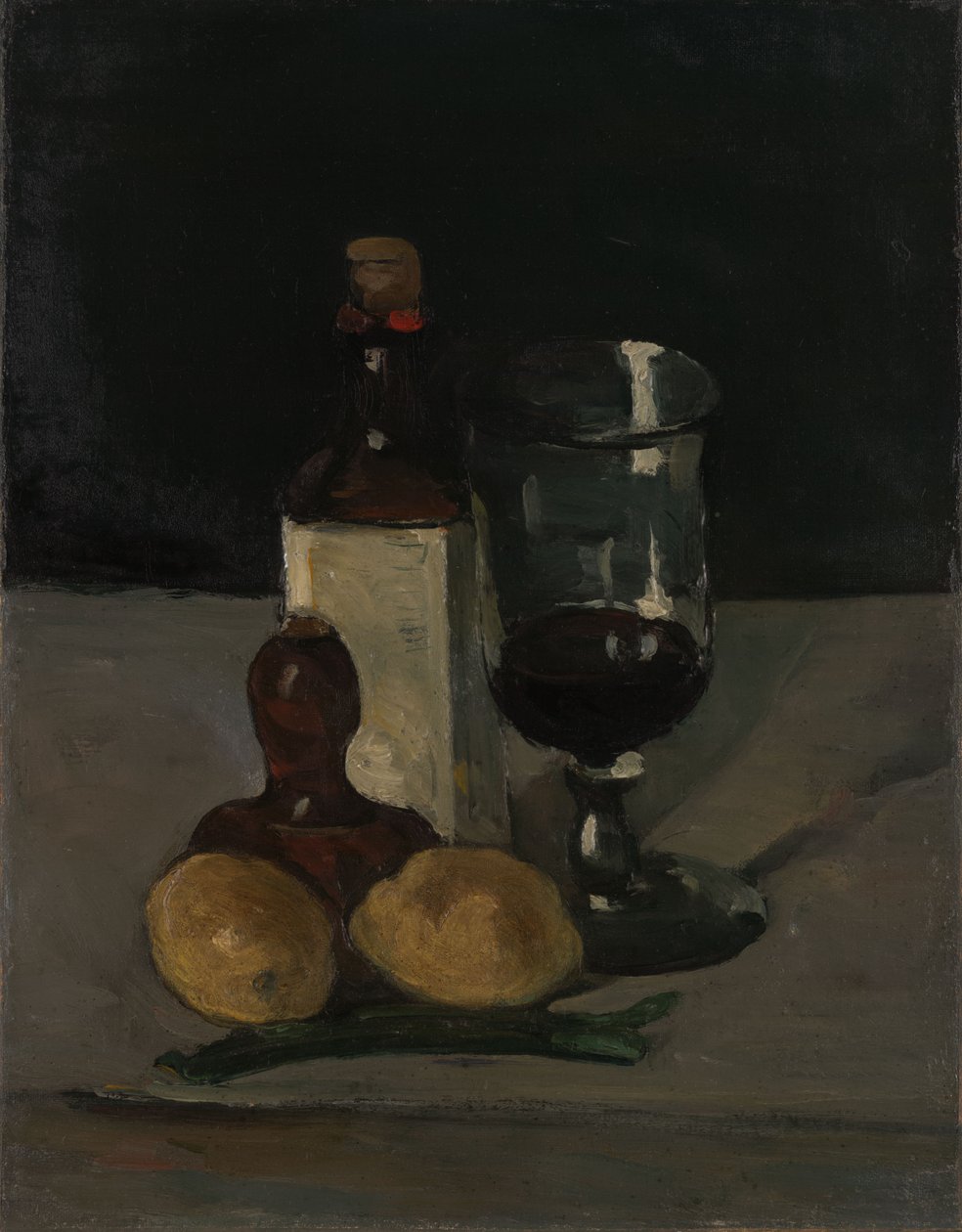 Natureza-morta com garrafa, copo e limões de Paul Cézanne