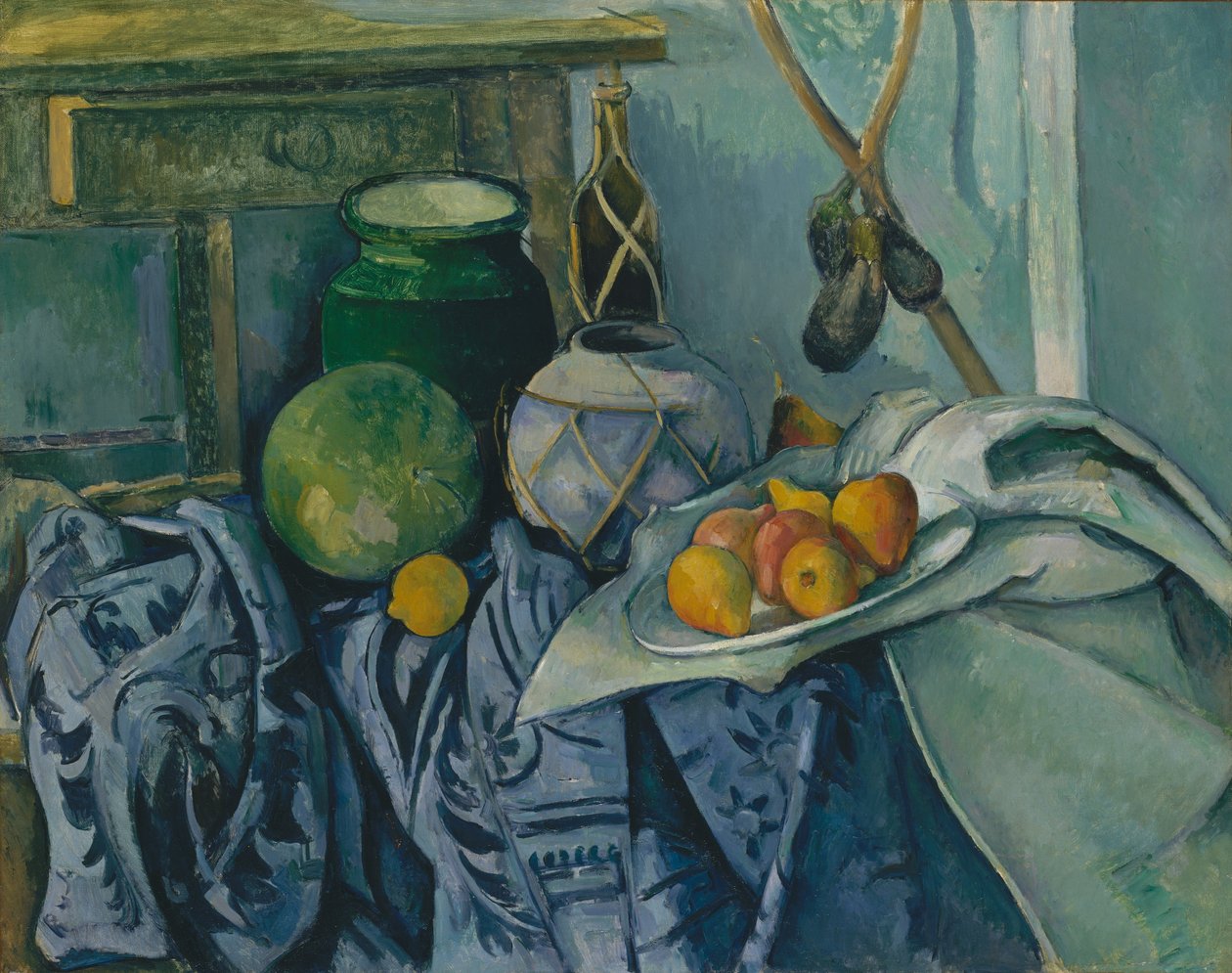 Natureza morta com jarra de gengibre e beringela de Paul Cézanne