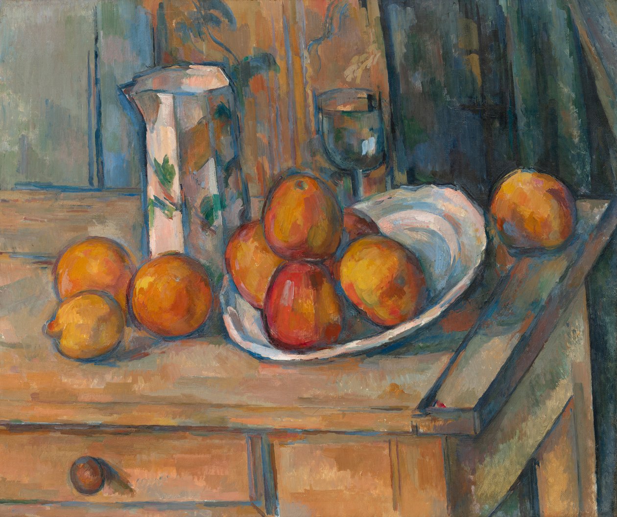 Natureza morta com jarro de leite e frutas de Paul Cézanne