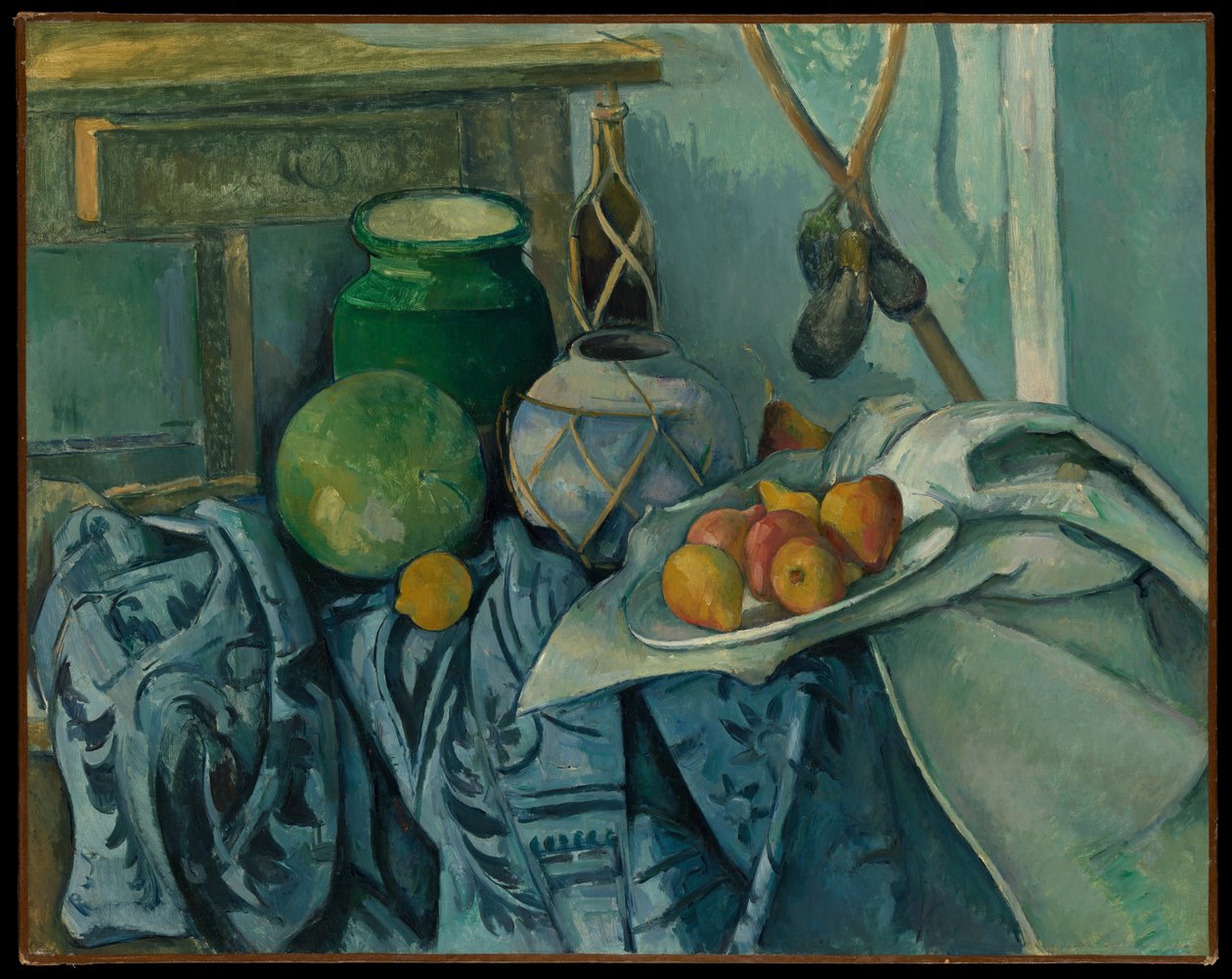 Natureza-morta com um pote de gengibre e beringelas de Paul Cézanne