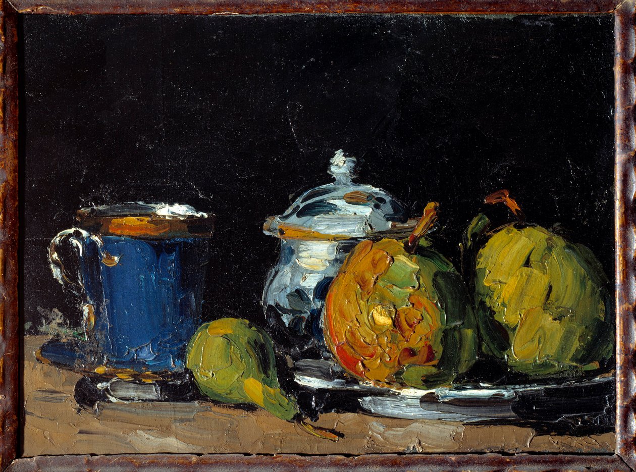 Açucareiro, copo azul e peras Pintura de Paul Cezanne (1839-1906) 1866 Aix En Provence. Museu Granet de Paul Cézanne