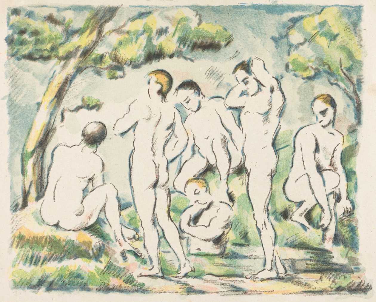 As banhistas (placa pequena) de Paul Cézanne