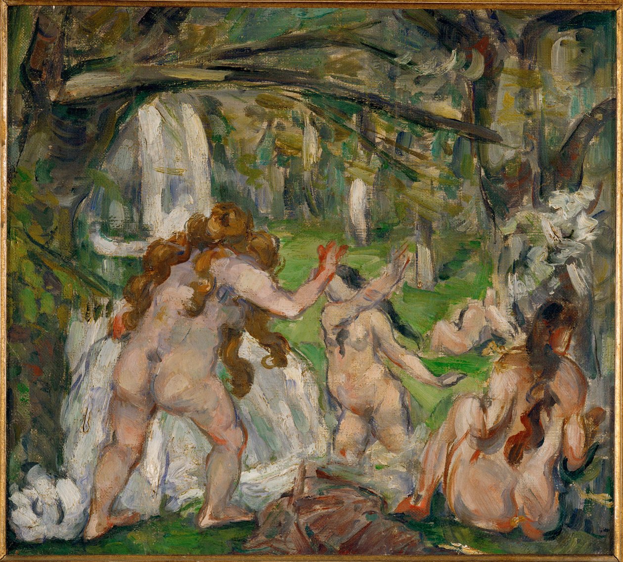 Três banhistas (óleo sobre tela) de Paul Cezanne
