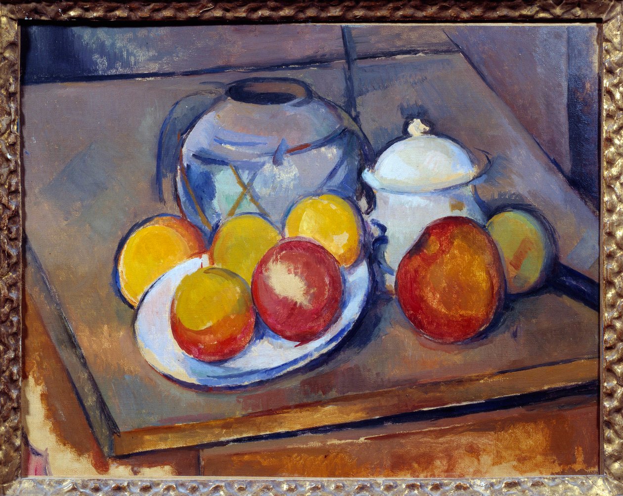 Canudo de vaso, açucareiro e maçãs Quadro de Paul Cezanne de Paul Cézanne