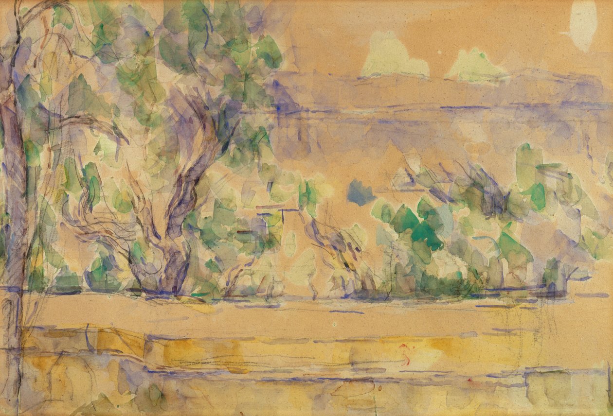 Vista tirada no estúdio em Lauves (aguarela sobre lápis sobre papel) de Paul Cézanne