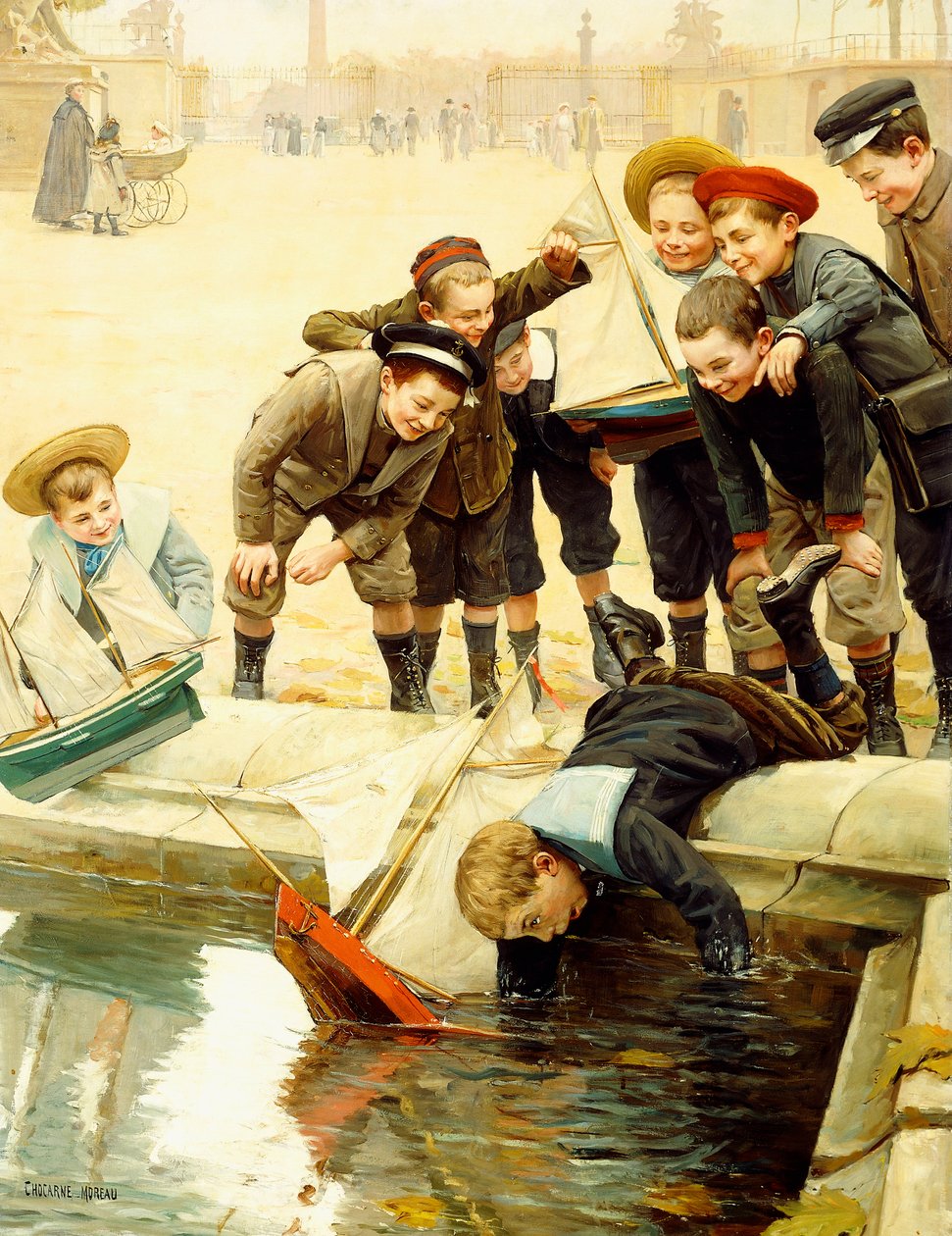 Meninos e seus veleiros de Paul Charles Chocarne Moreau