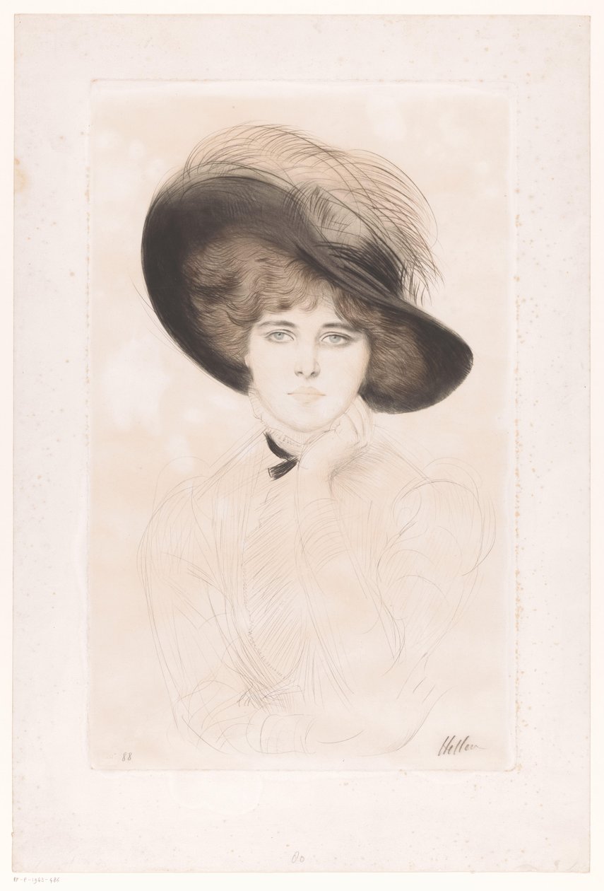 Retrato de uma mulher desconhecida com chapéu de Paul César Helleu (signed by artist)