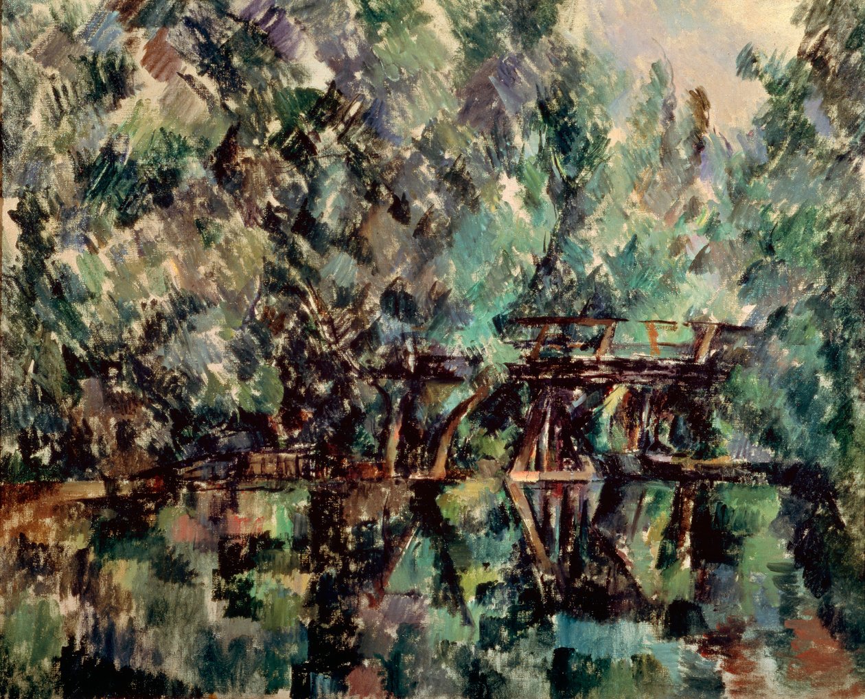 Uma ponte sobre uma lagoa, c1898. de Paul Cézanne