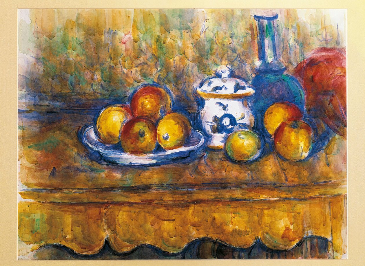 Áustria, Viena, natureza morta com garrafa azul, pintura a óleo de Paul Cézanne