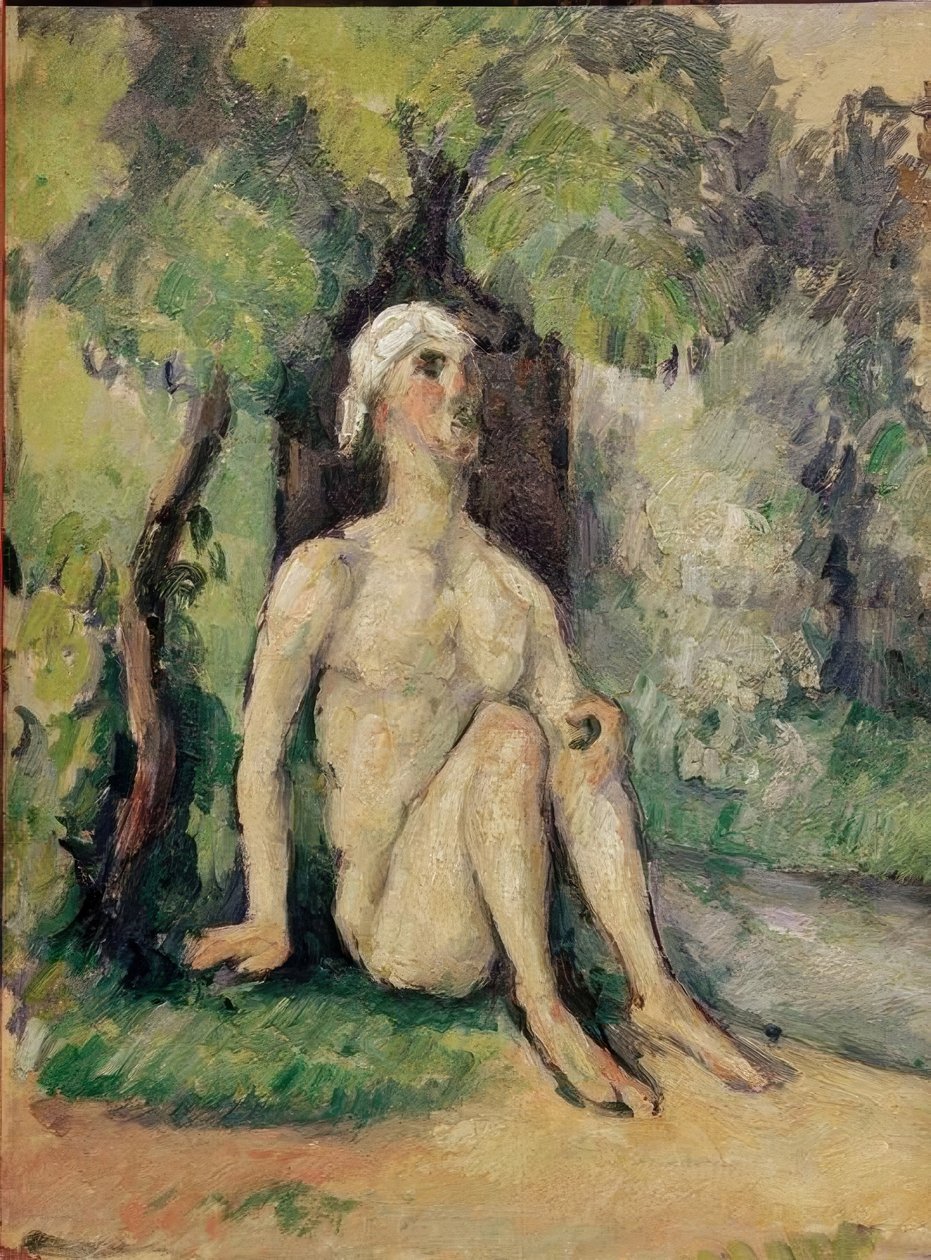 Banhista sentado à beira da água de Paul Cézanne