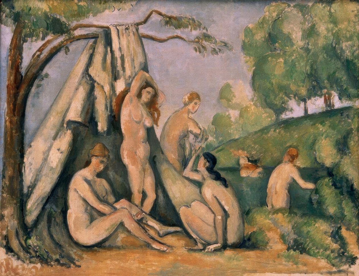 Banhistas em frente à tenda de Paul Cézanne