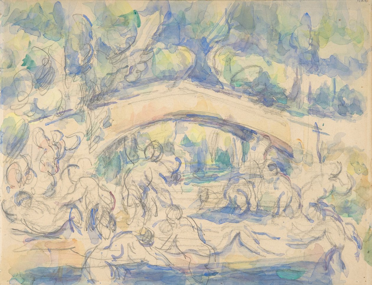 Banhistas por uma ponte, 1900-06 (wc sobre grafite) de Paul Cézanne