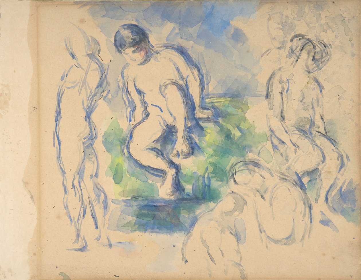 Banhistas recto, Natureza morta verso, ca. 1890 frente - 1900 verso. de Paul Cézanne