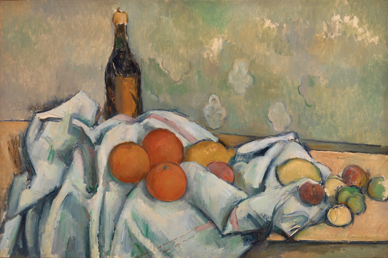 Garrafa e frutas de Paul Cézanne